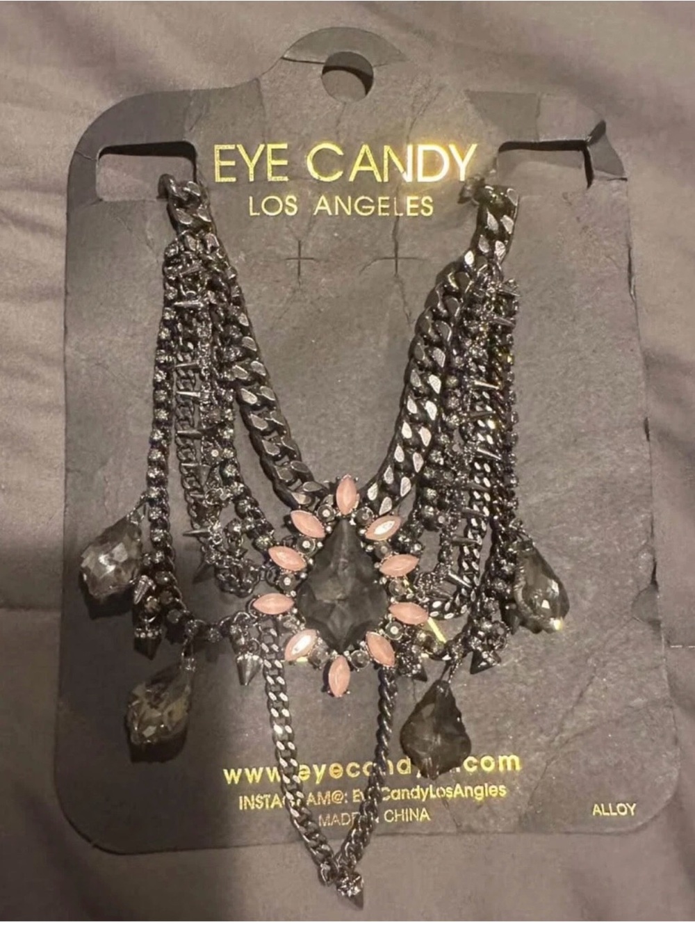 Pink and Gunmetal Statement Necklace by Eye Candy Los Angeles